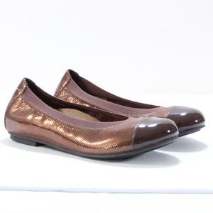 Vionic Allora Cap Toe Ballet Flats Metallic Leather Orthaheel Women’s Size 5